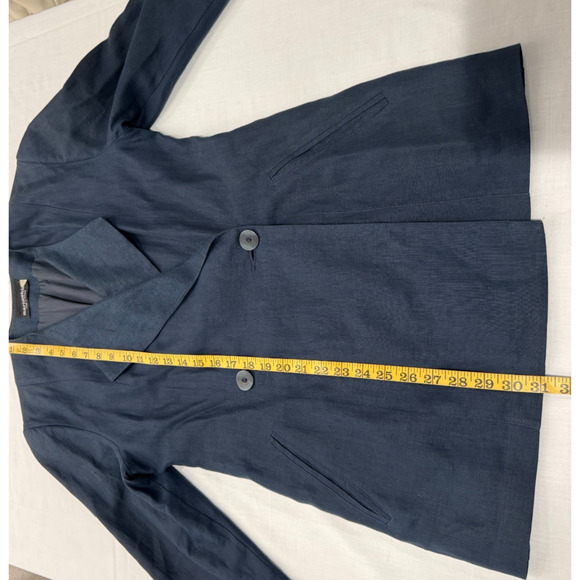 Vintage Womens Linen Blazer MARIMEKKO Sz 6 Made in Finland Navy Blue Jacket - Picture 8 of 11